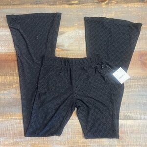 NWT Forever 21 Black Eyelet Crochet Flare Yoga pants